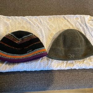 Striped Knit Beanie and Gray Beanie Set